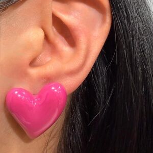 Large pink heart studs